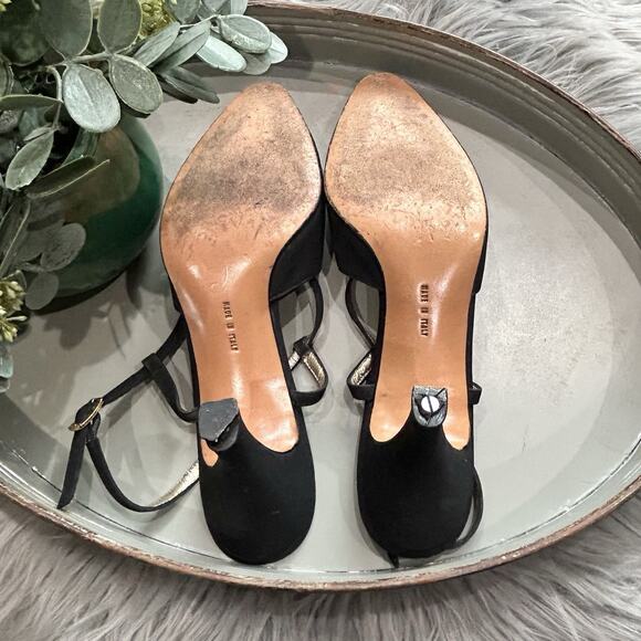 VTG Salvatore Ferragamo Women's Black Nylon Strappy Heels Size 8.5 Made In Italy - Picture 13 of 13